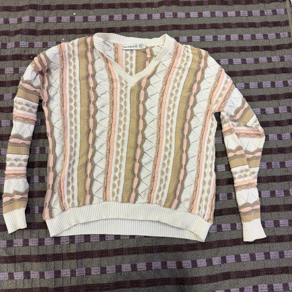 Bachrach Women's V-Neck Sweater - Pink, Cream, Tan